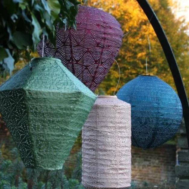 Greige Solar Lantern - Cylinder - Pale Pink