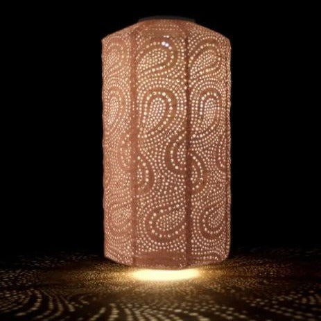 greige Solar Lantern - Cylinder - Pale Pink