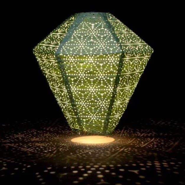 Greige Solar Lantern - Diamond - Green