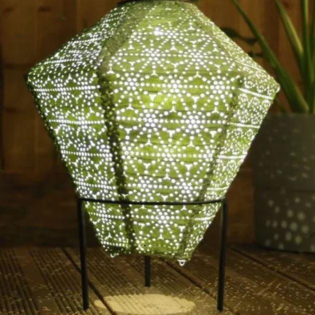 Greige Solar Lantern - Diamond - Green