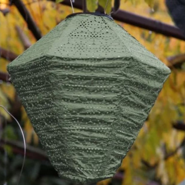 greige Solar Lantern - Diamond - Green