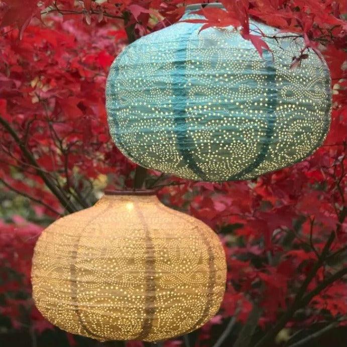 Greige Solar Lantern - Pumpkin - Teal