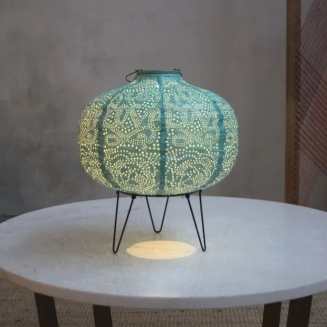 Greige Solar Lantern - Pumpkin - Teal