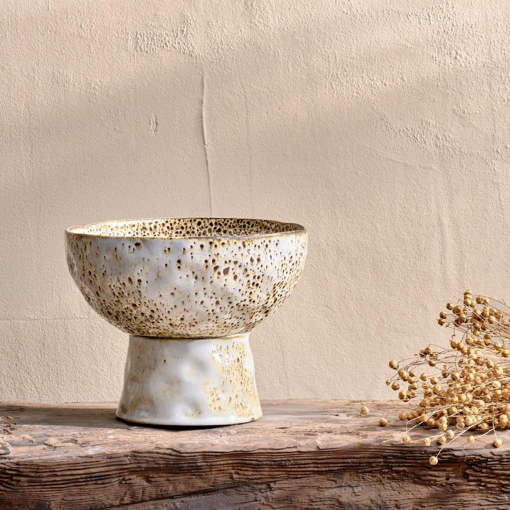 Greige Speckle Bowl On Stand - Two Size Options