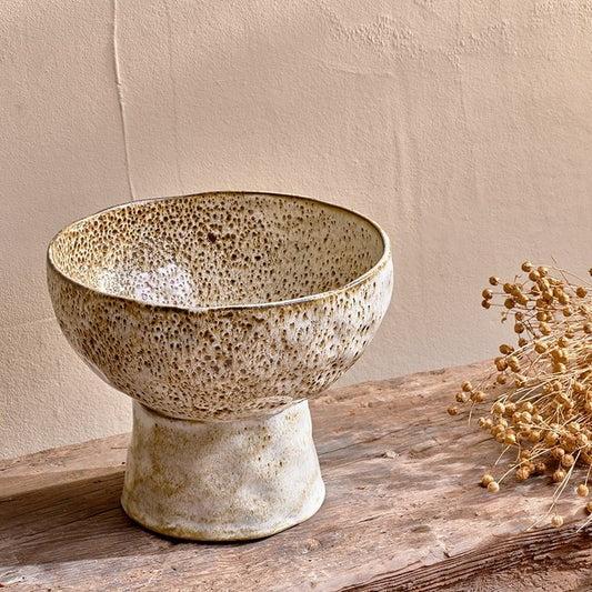 Greige Speckle Bowl On Stand - Two Size Options