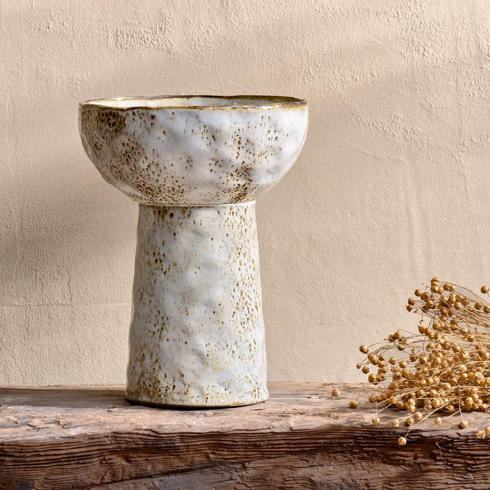 Greige Speckle Bowl On Stand - Two Size Options