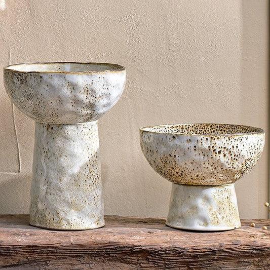 greige Speckle Bowl on Stand - Two Size Options