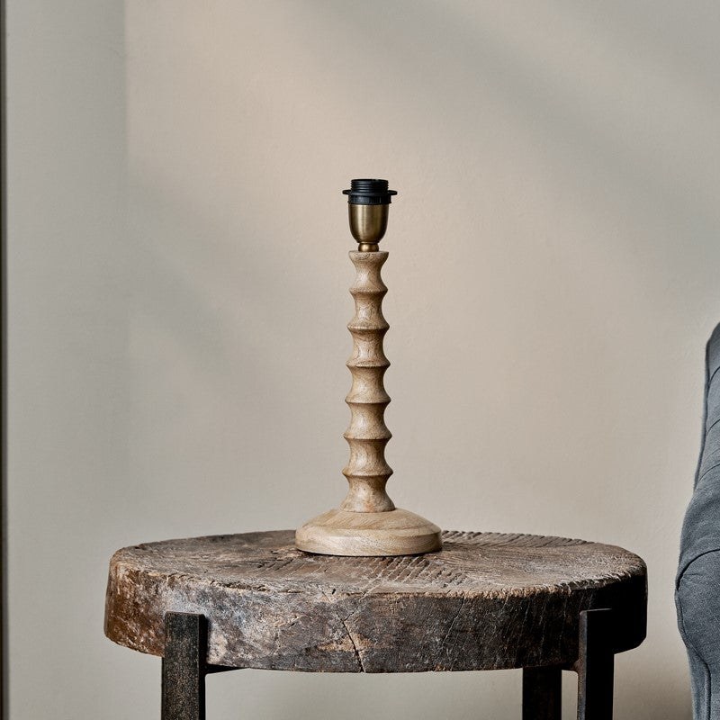 Greige Spiral Mango Wood Bedside Lamp