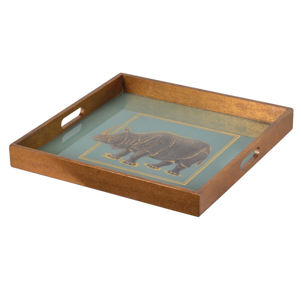 greige Square Rhino Mirrored Tray