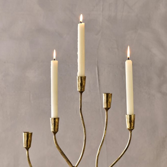 Greige Statement Five Arm Antique Brass Candelabra