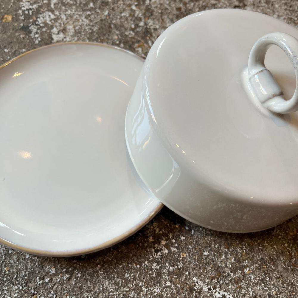Greige Stoneware Butter Or Cheese Dish - Cream
