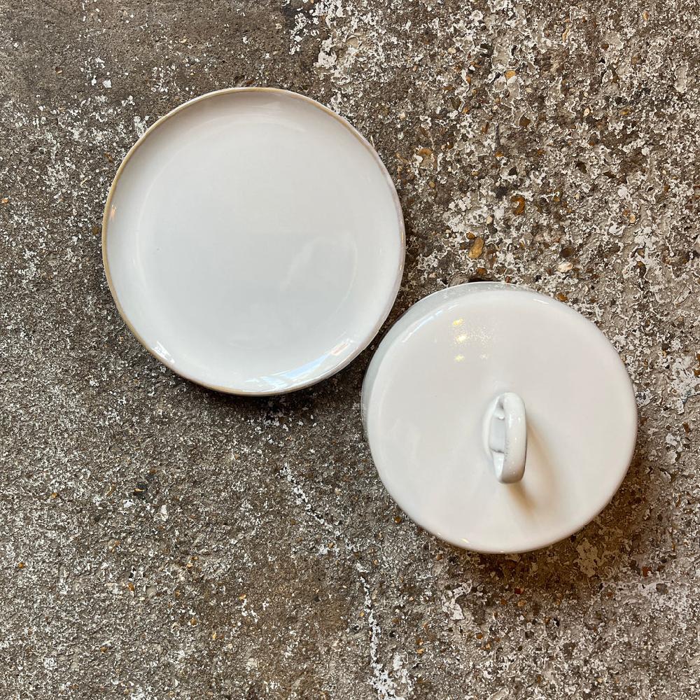 Greige Stoneware Butter Or Cheese Dish - Cream