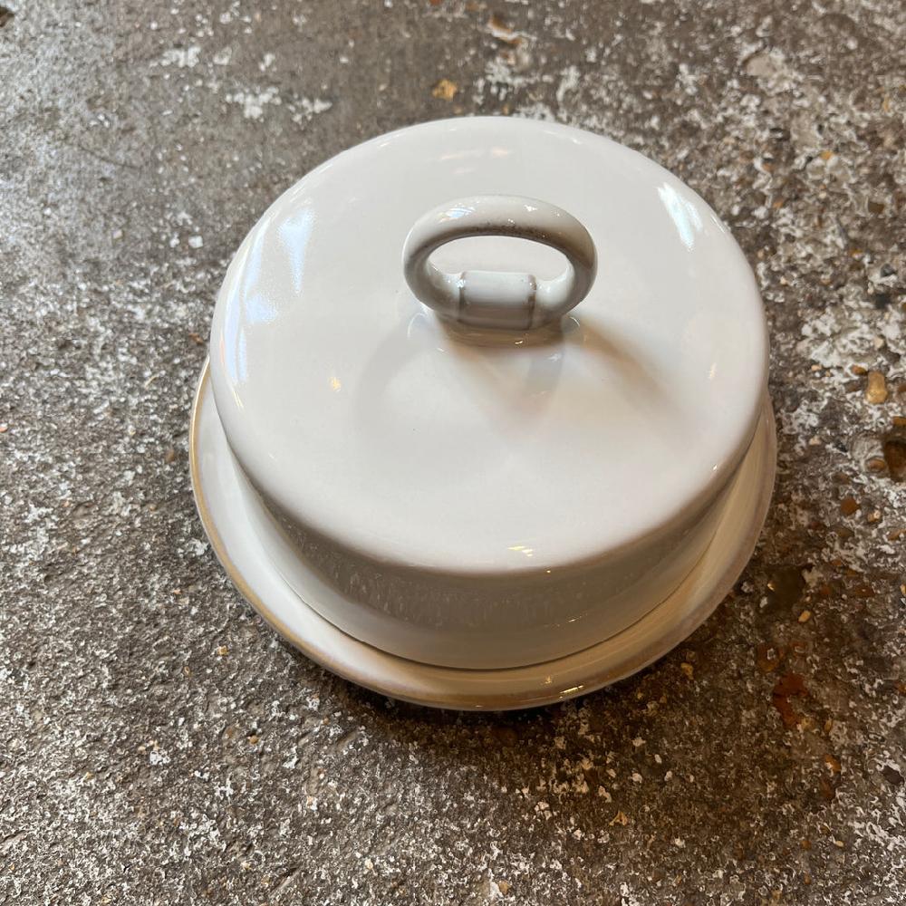 greige Stoneware Butter or Cheese Dish - Cream