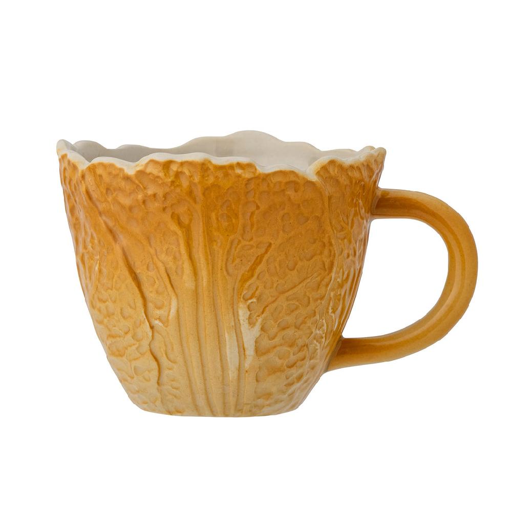 greige Stoneware Leaf Cup - Yellow