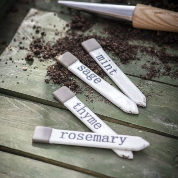 greige Stoneware Plant Tags - Set of Four