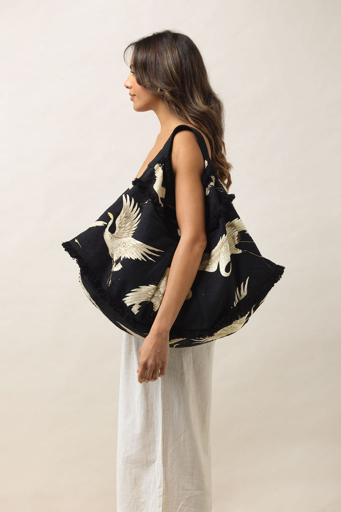 greige Stork Black Slouch Bag - One Hundred Stars