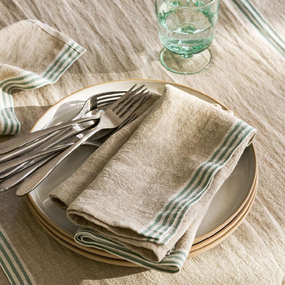 greige Stripe Edge Napkin - Set of Four - Rosemary