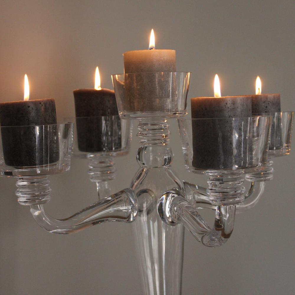 Greige Stunning Clear Glass Candelabra - 3 Or 5 Arm