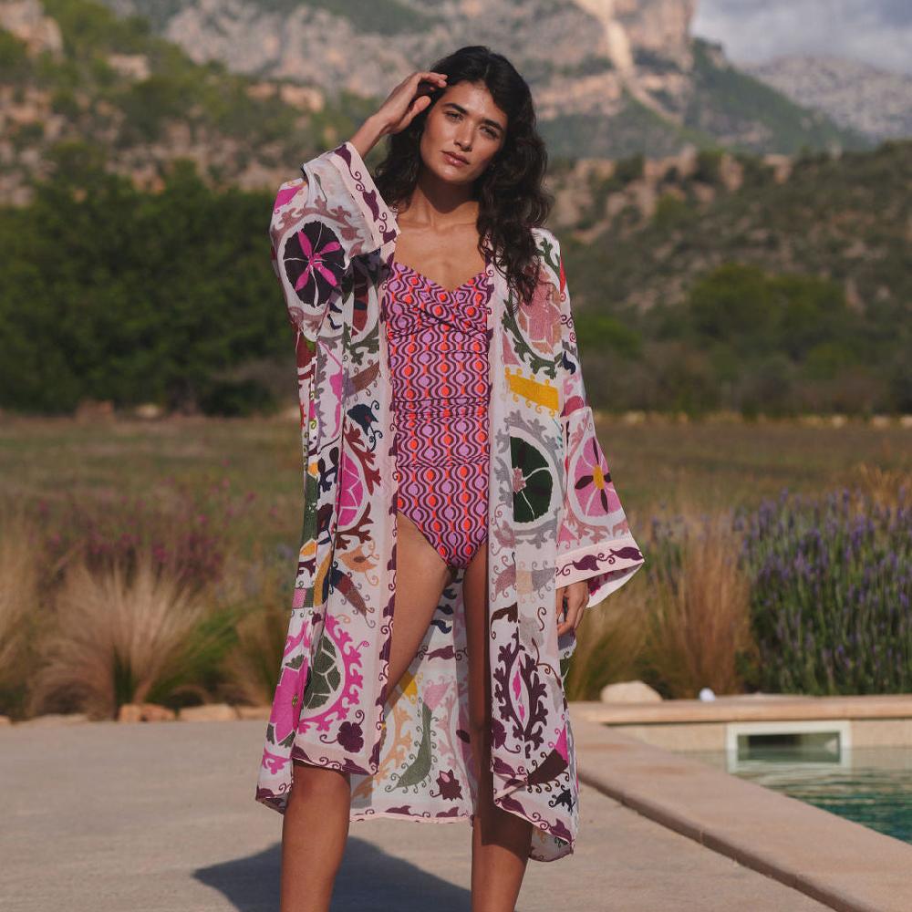 greige Susani Pink Grande Kimono - One Hundred Stars