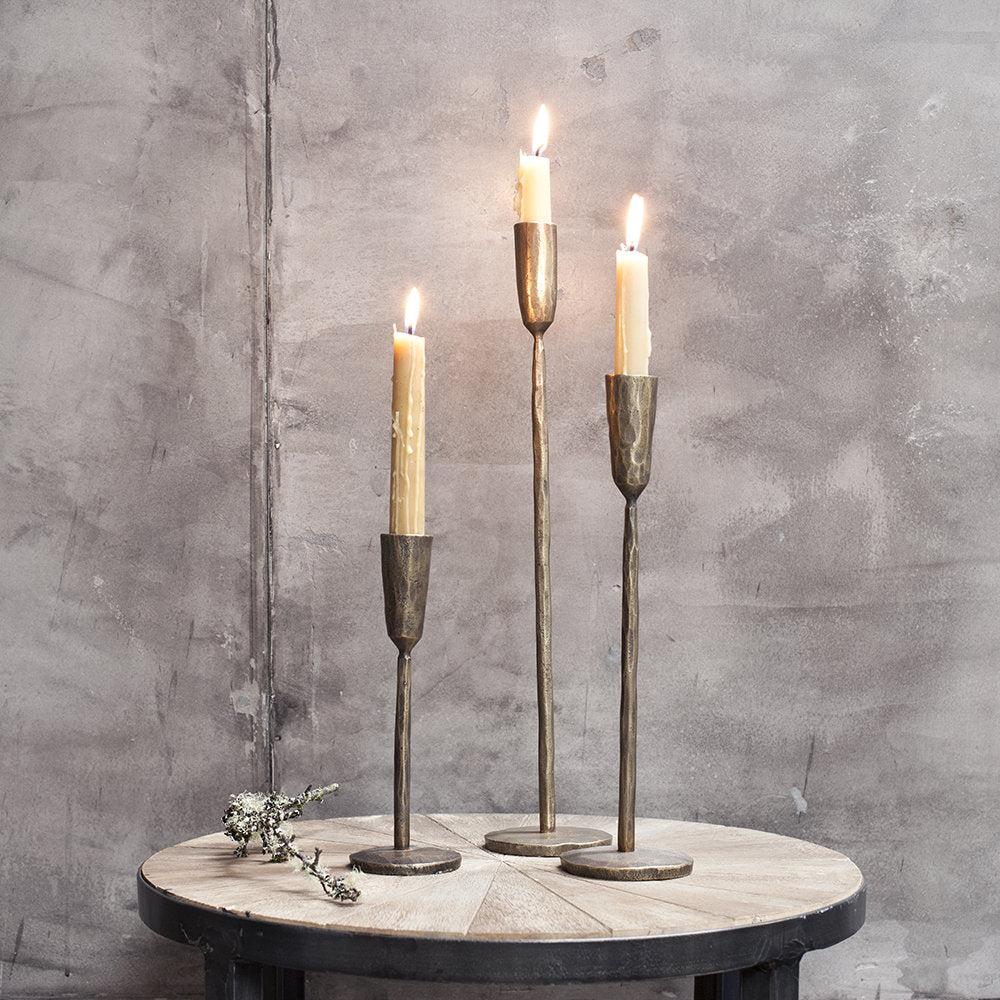 Greige Tall Antique Brass Candlestick - Three Sizes