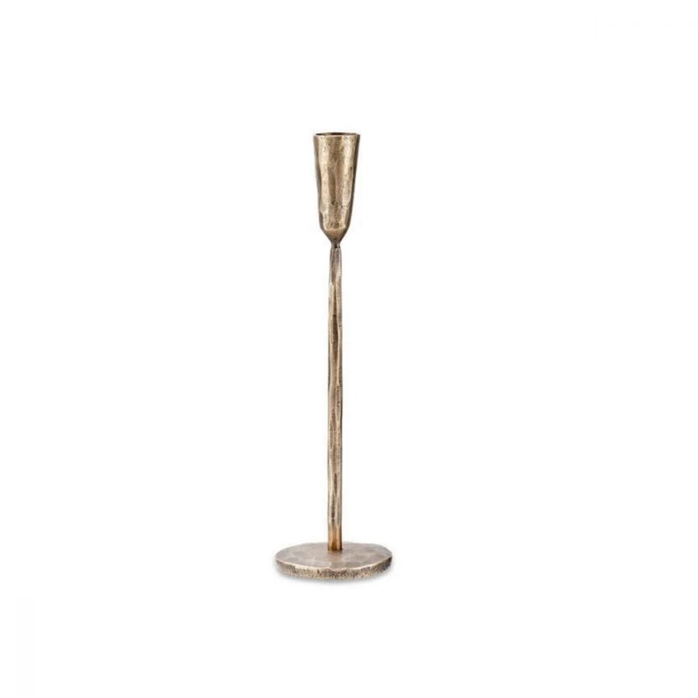 Greige Tall Antique Brass Candlestick - Three Sizes