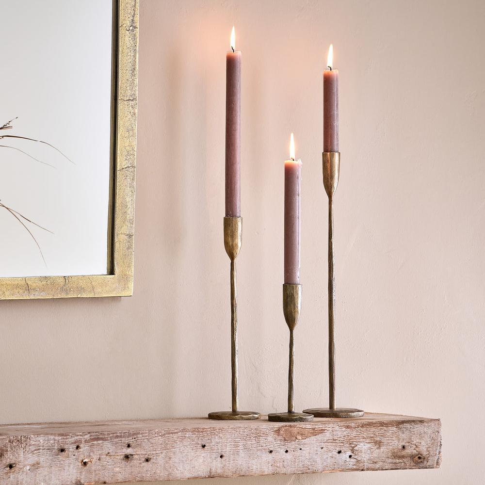 greige Tall Antique Brass Candlestick - Three Sizes