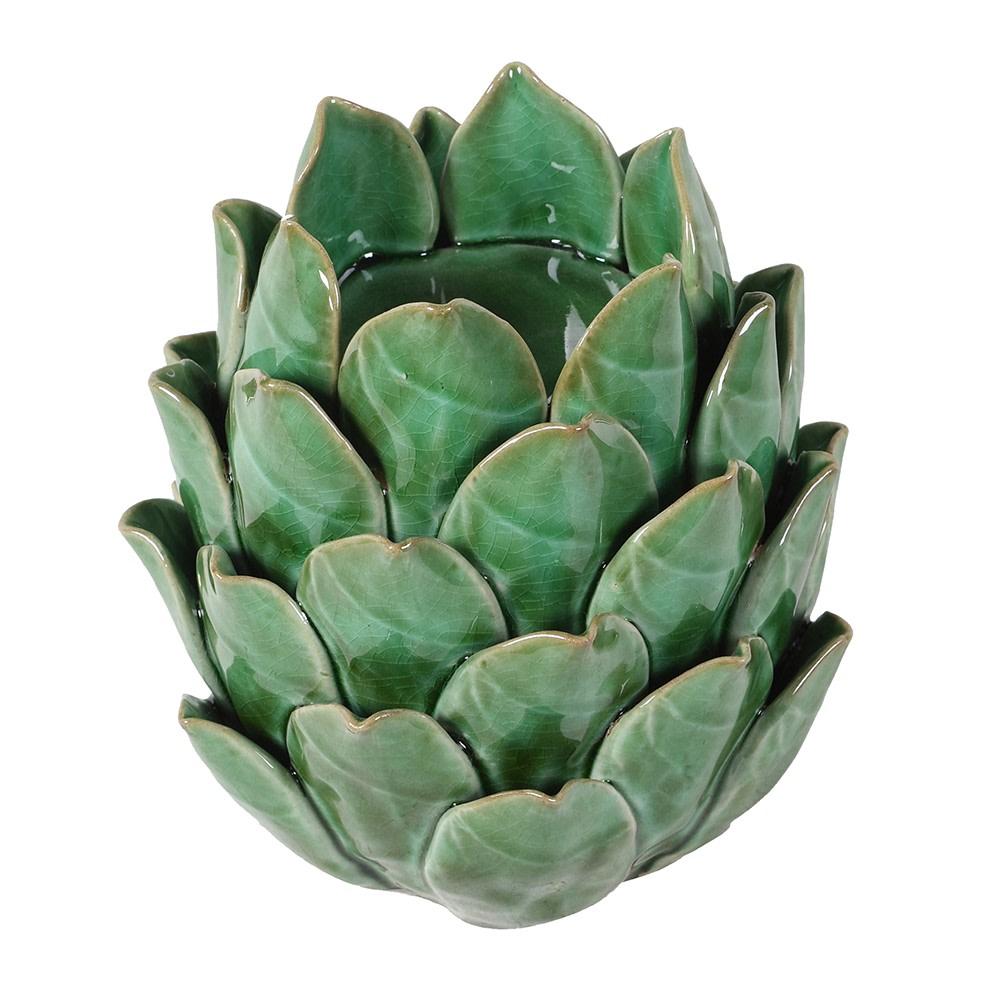 Greige Tall Artichoke Tealight Holder - Green