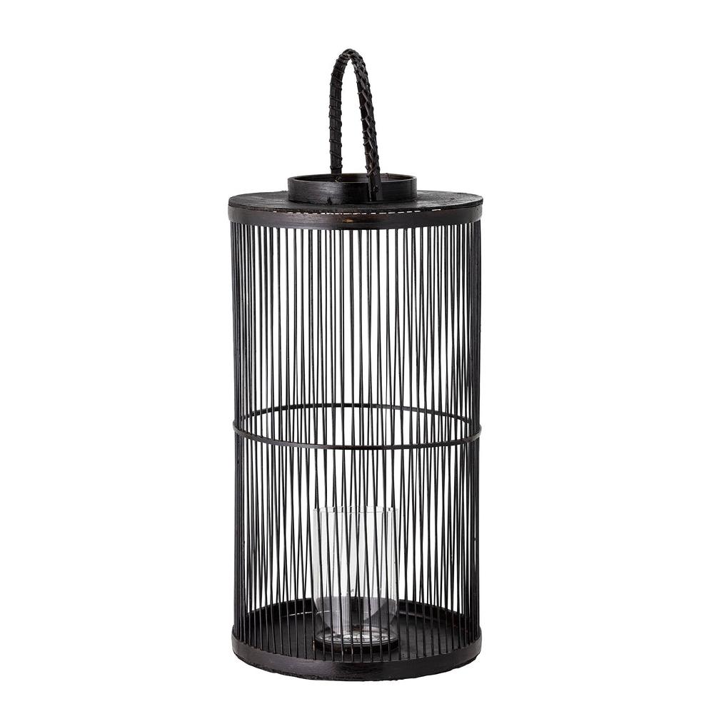 greige Tall Black Bamboo Lantern
