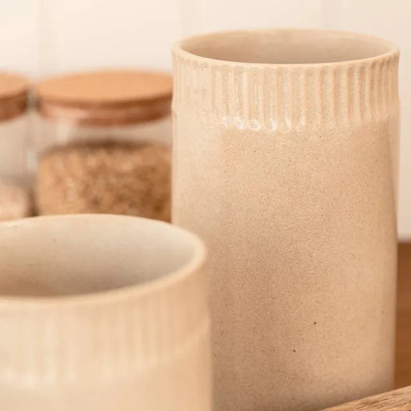 Greige Tall Earthenware Utensil Pot