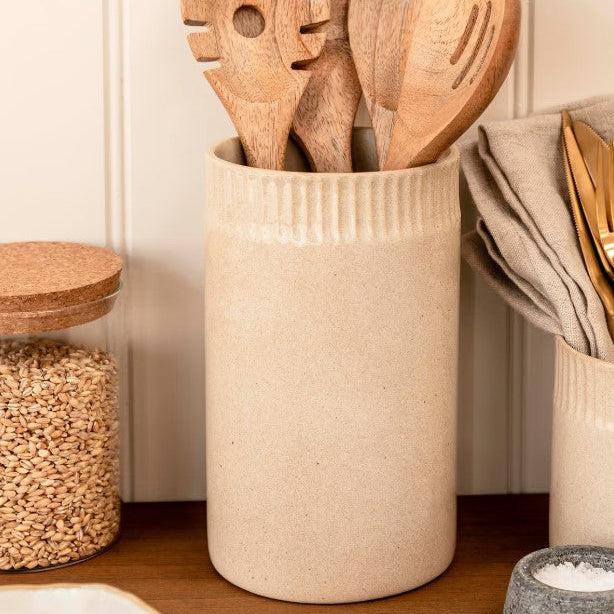 greige Tall Earthenware Utensil Pot