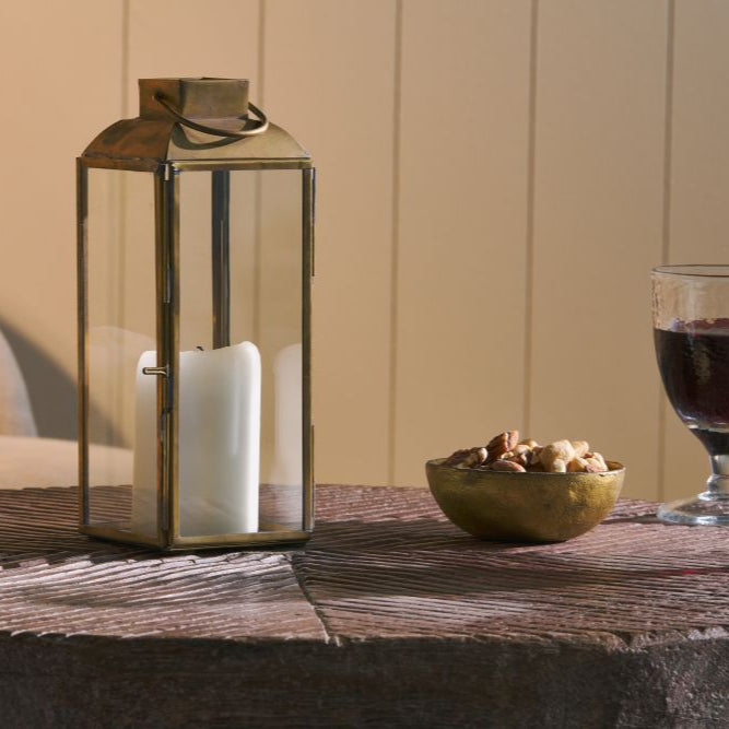 Greige Tall Mini Antique Brass Lantern