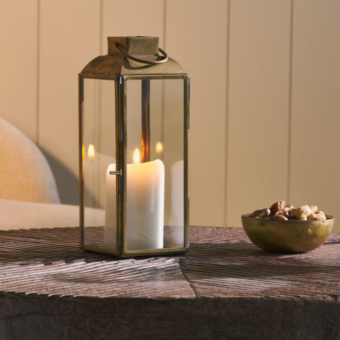 Greige Tall Mini Antique Brass Lantern