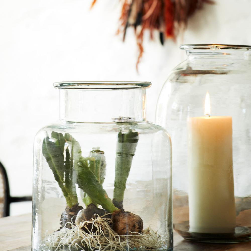 Greige Tall Recycled Glass Vase - Clear