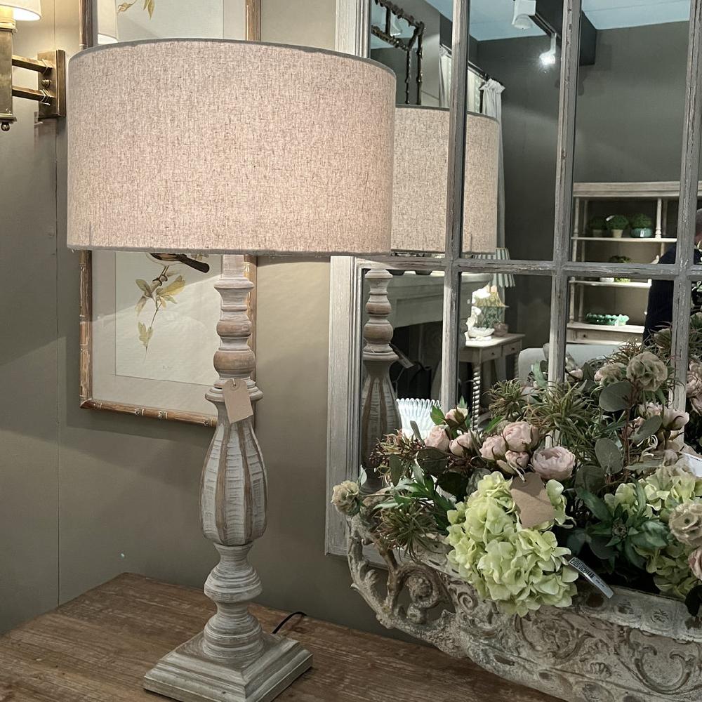 Greige Tall Spindle Table Lamp - Single