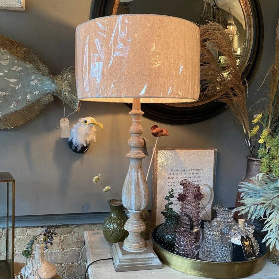 Greige Tall Spindle Table Lamp - Single