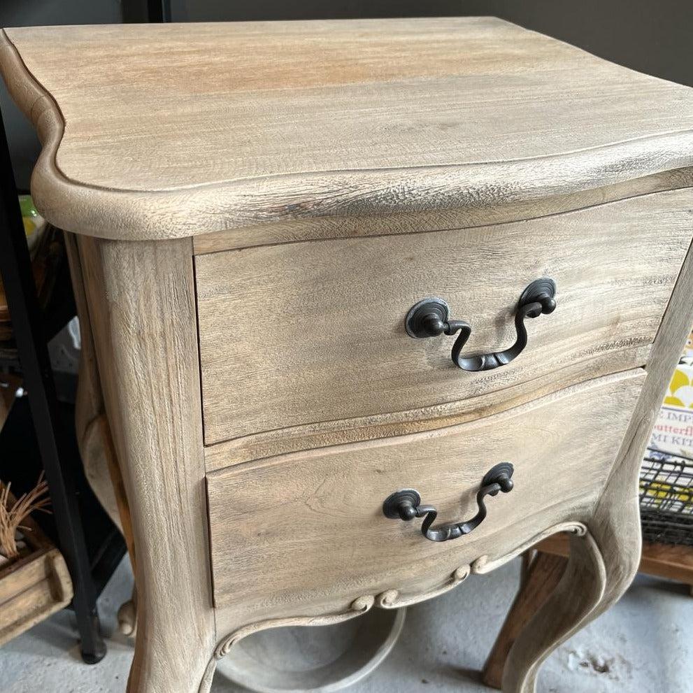 Greige Tall Two Drawer French Style Side Table