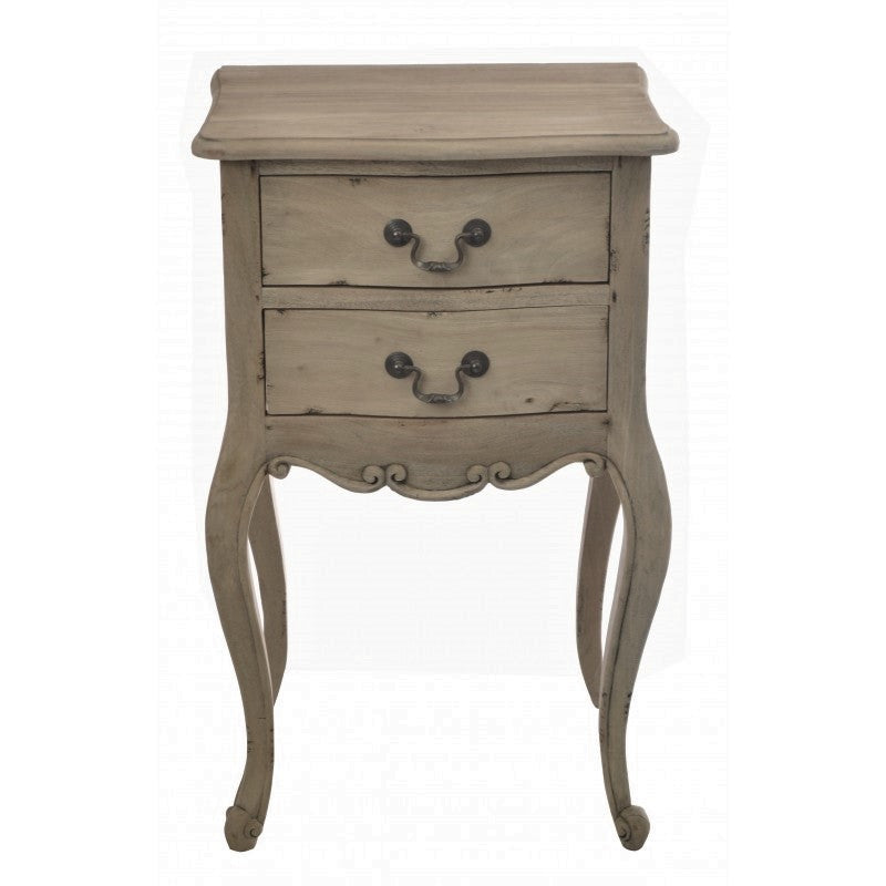 greige Tall Two Drawer French Style Side Table