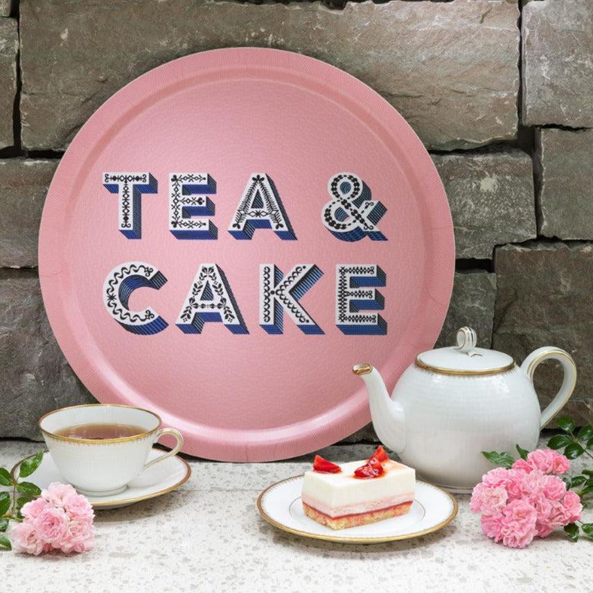 greige Tea & Cake Tray - Pink - 39cm