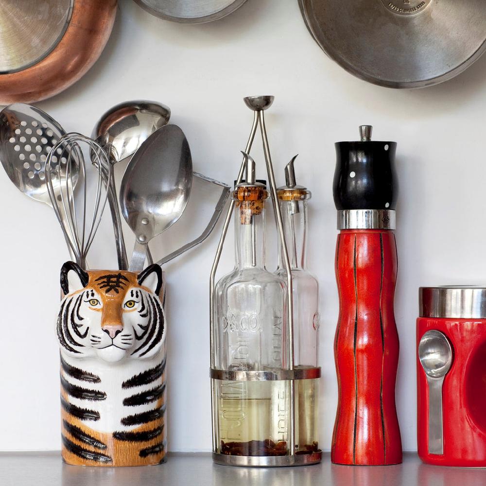greige Tiger Utensil Pot by Quail Ceramics