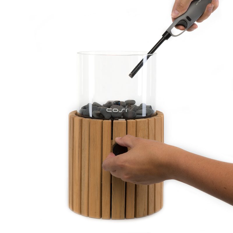 Greige Timber Gas Fire Lantern By Cosiscoop