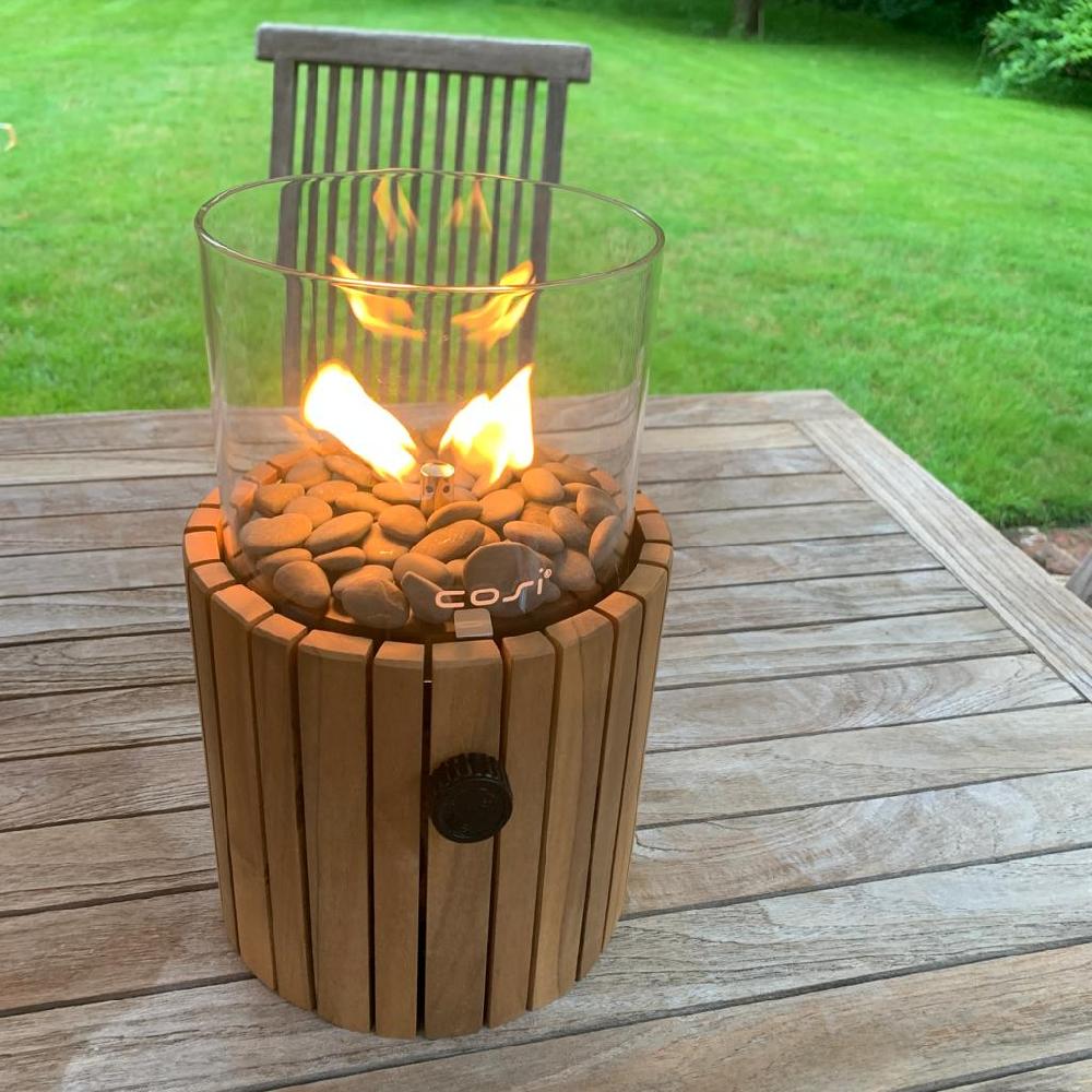 greige Timber Gas Fire Lantern by Cosiscoop
