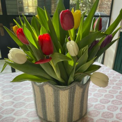 Greige Tulip Basket - Braided Rug Company - Light Blue