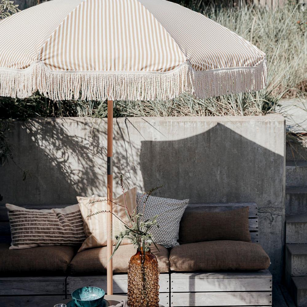 greige Tuscan Sun Parasol - Sand Stripe