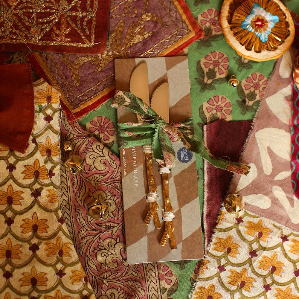 Greige Twiggy Brass Butter Knife - Set Of Two