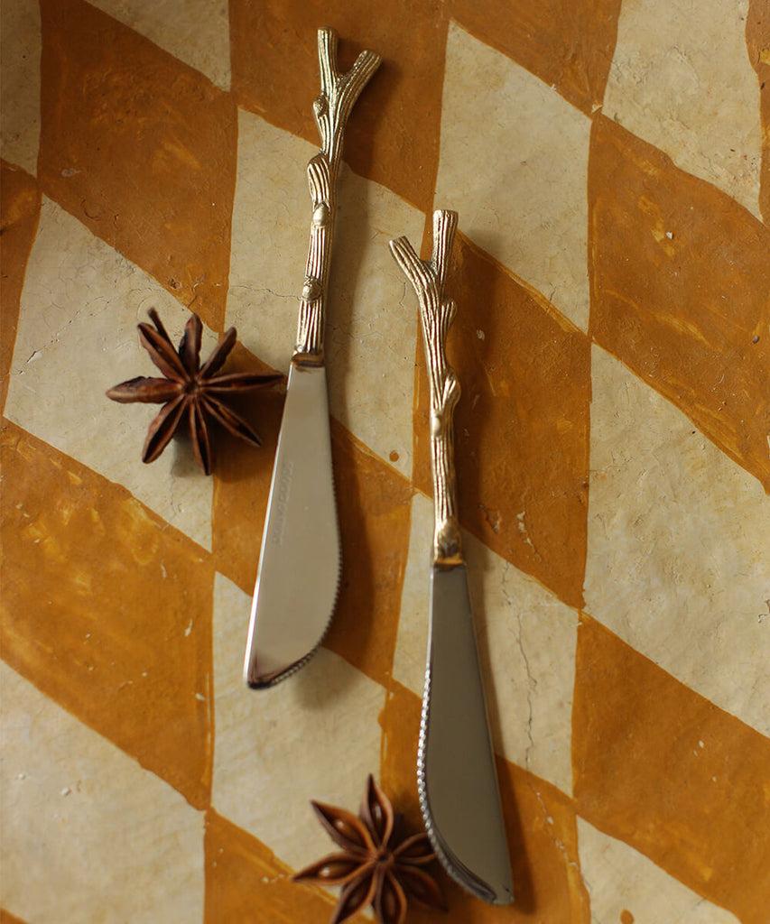 Greige Twiggy Brass Butter Knife - Set Of Two