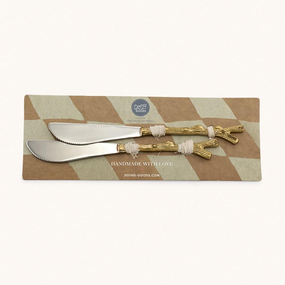 greige Twiggy Brass Butter Knife - Set of Two