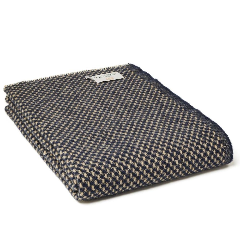 Greige Twill Pure New Wool Throw - Oatmeal And Navy