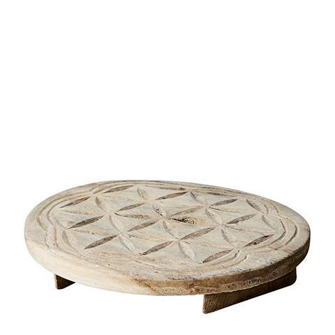 Greige Vintage Carved Wood Chapati Mould