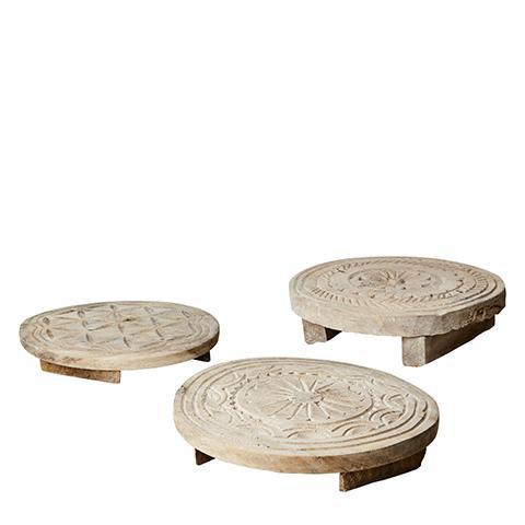 greige Vintage Carved Wood Chapati Mould