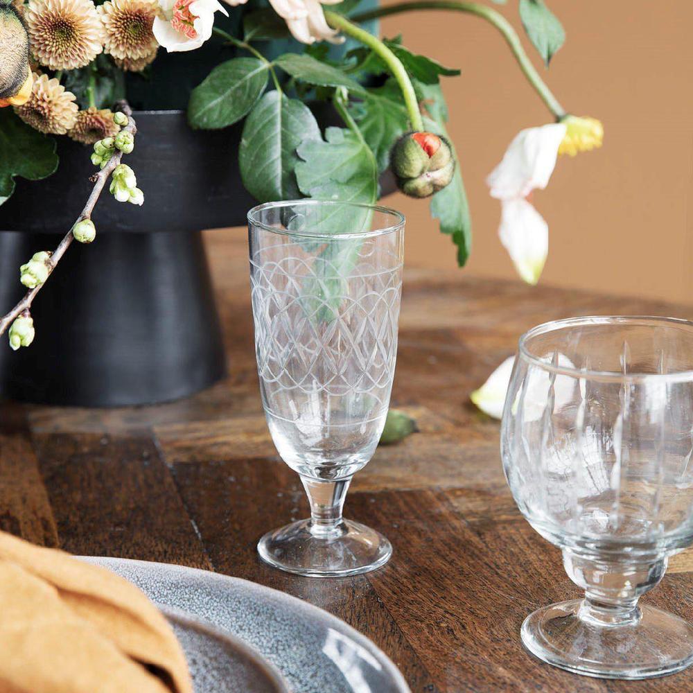 greige Vintage Style Stemmed Beer Glass